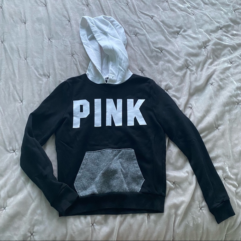 PINK Black White and Gray Hooded Sweatshirt
